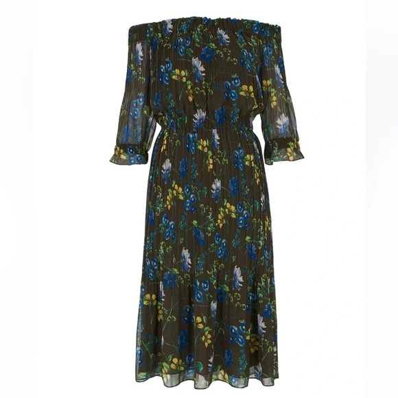 Whistles Green Penelope Floral Pleated Midi Dress size 6 - Picture 2 of 8